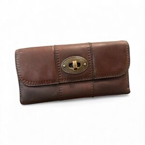 Vintage Fossil Brown Leather Wallet with Gold Accent Y2K 90’s